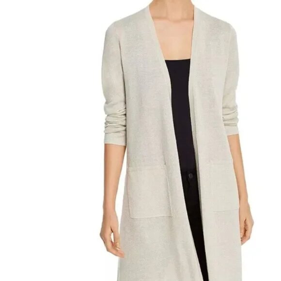 Eileen Fisher Cream Extra Fine Merino Wool Pocket Long Lined Cardigan - Picture 1 of 7